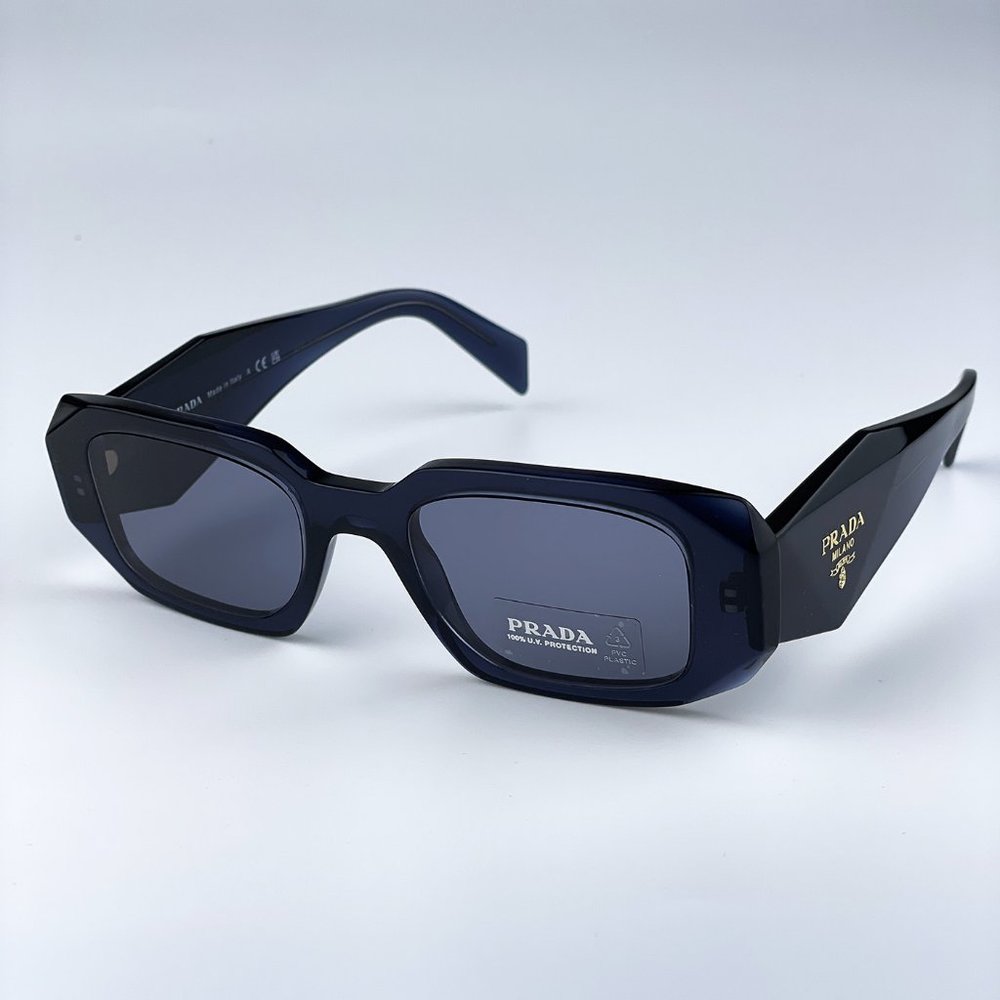 NEW Prada PR17WS 08Q420 Blue Crystal Navy Rectangle Unisex Sunglasses